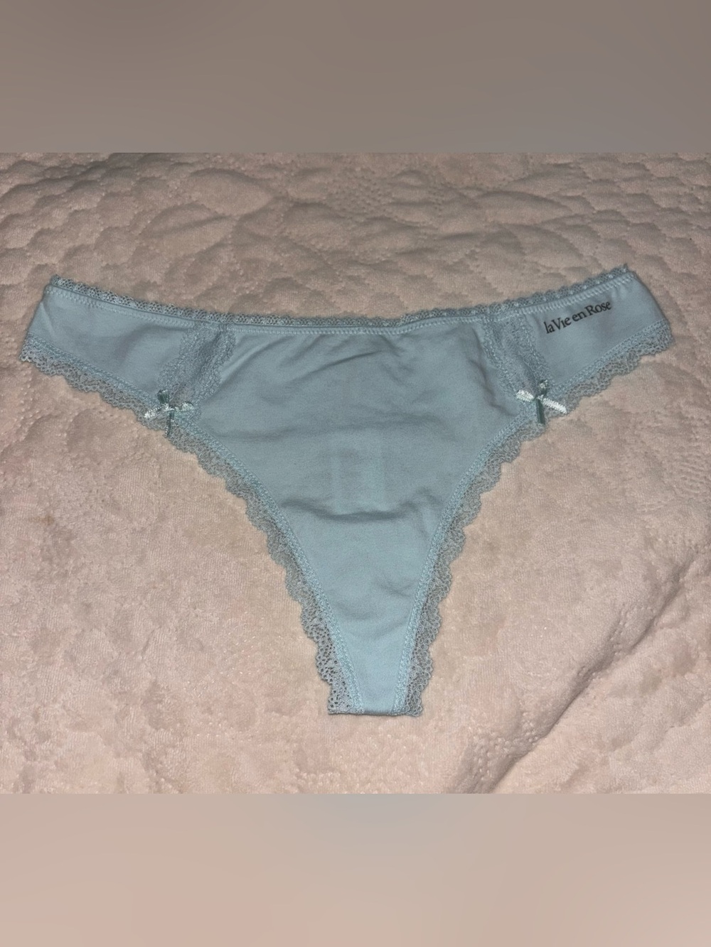 La vie en rose Light Blue Lace-Trim Thong - Picture 2 of 6